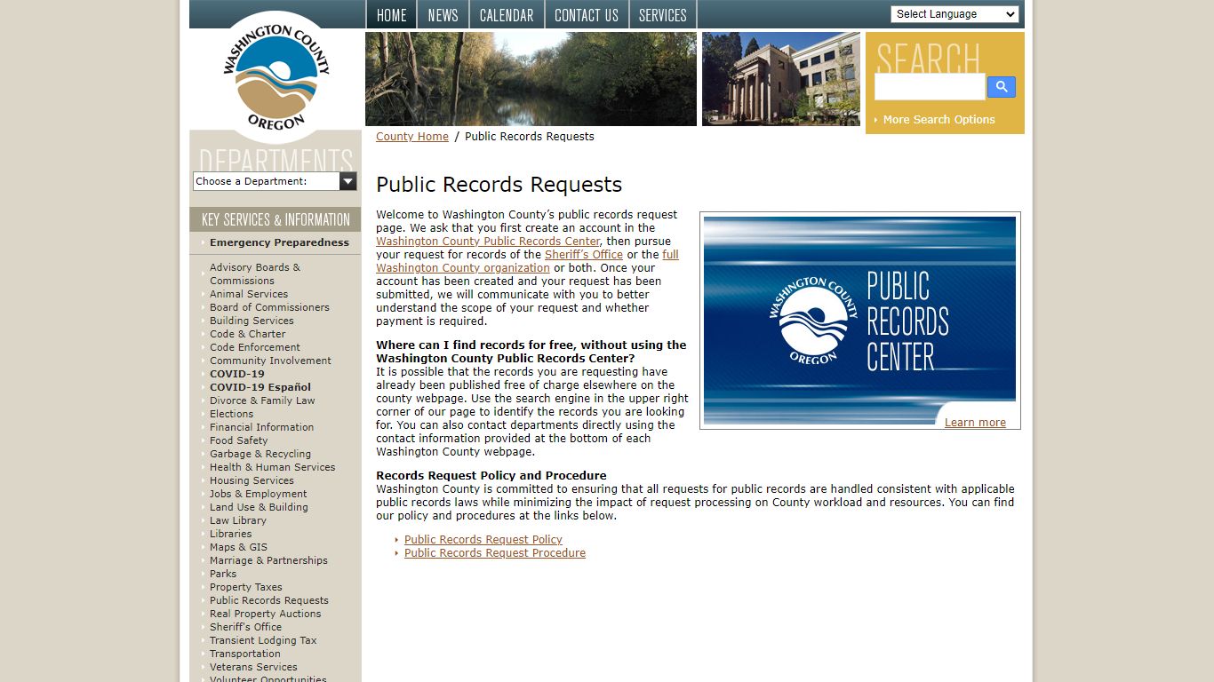Washington County, Oregon Public Records Requests
