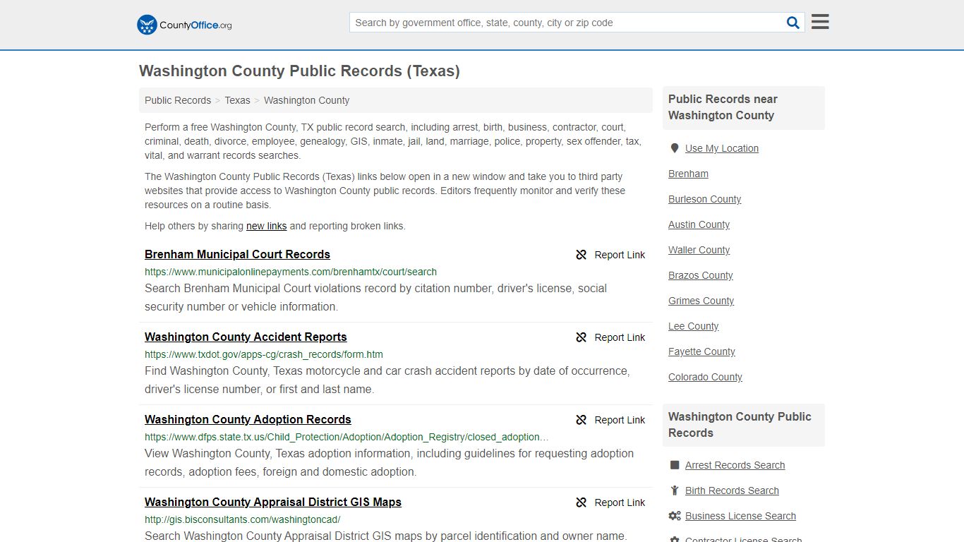 Public Records - Washington County, TX (Business, Criminal ...